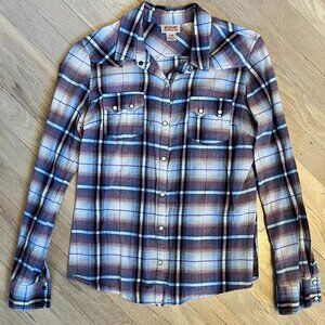 Like New Womens Plaid Western Style Pearl Snap Shirt Sz M